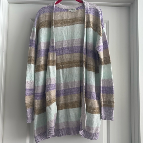 ORVIS long striped open front cardigan - Picture 1 of 4